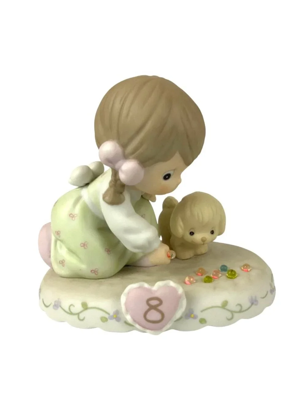 Precious Moments Growing In Grace Age 8 Brunette Girl Marbles Dog Porcelain 2001